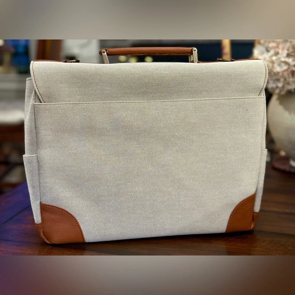 Bellino Russo Leather/Canvas Laptop Briefcase with Shoulder Strap (Company Logo)